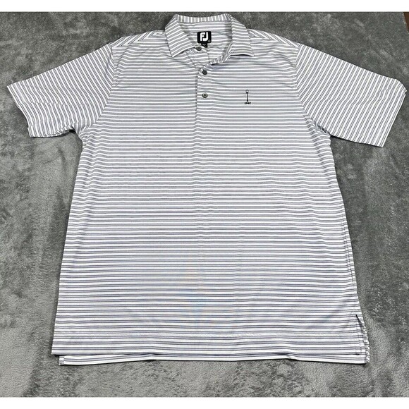 Footjoy Shirt Men’s‎ Large Gray Blue 1947 Stripped Polo Performance Golf Top - Picture 1 of 10